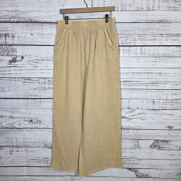 Zenana Pants - Zenana Wide-Leg Cotton Gauze Pants in Beige Women's size Large NEW